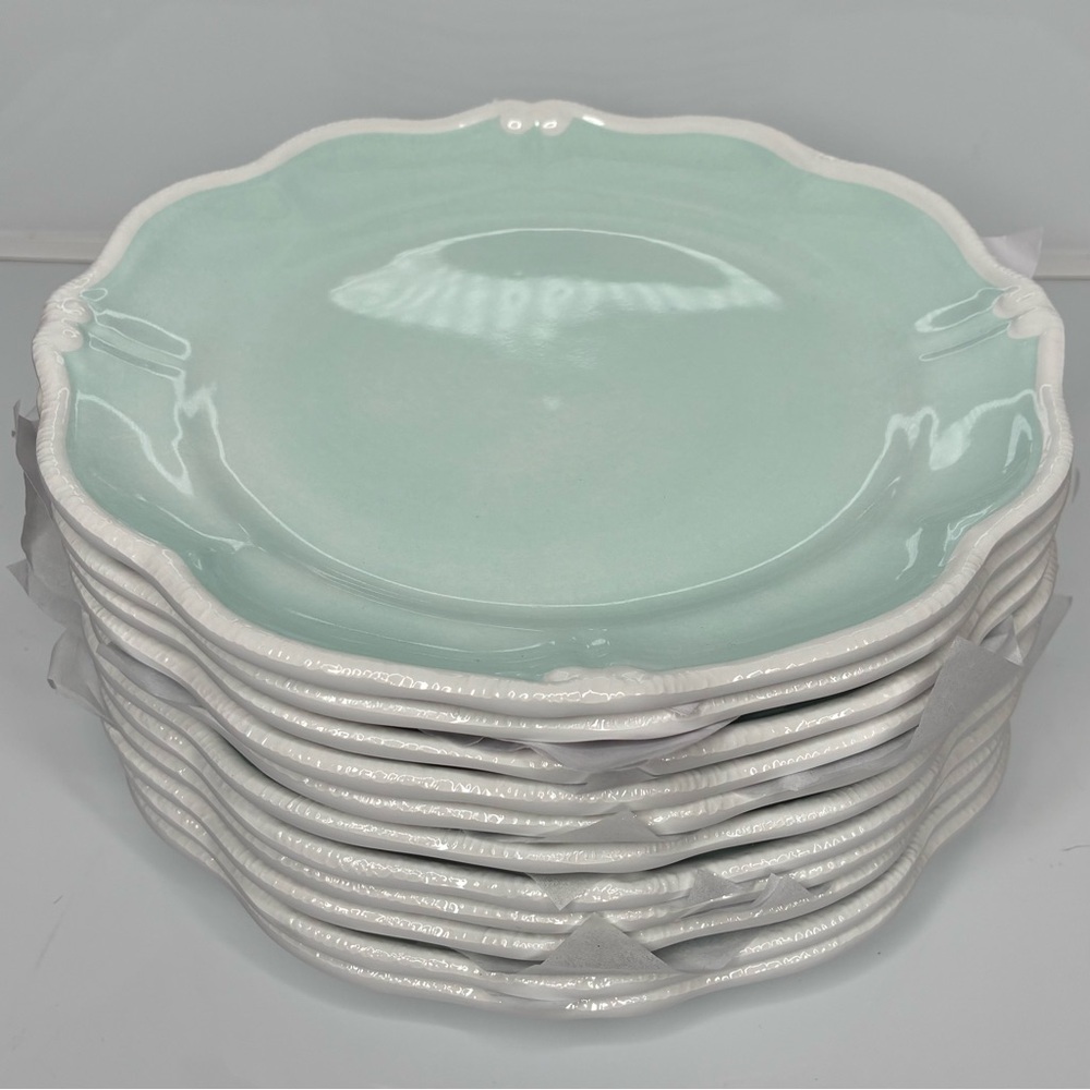 (11) Holiday Home 8.9 Inch “Enchanted Garden” Aqua/Egg Blue Melamine Salad Plate